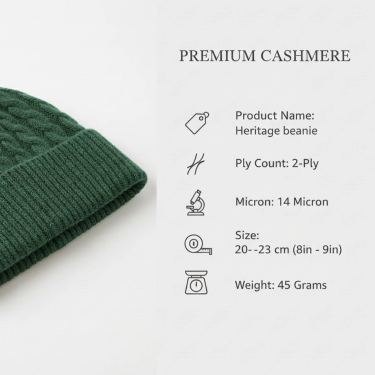 Product information of Pine Heritage Cable Knit Cashmere Beanie for Men