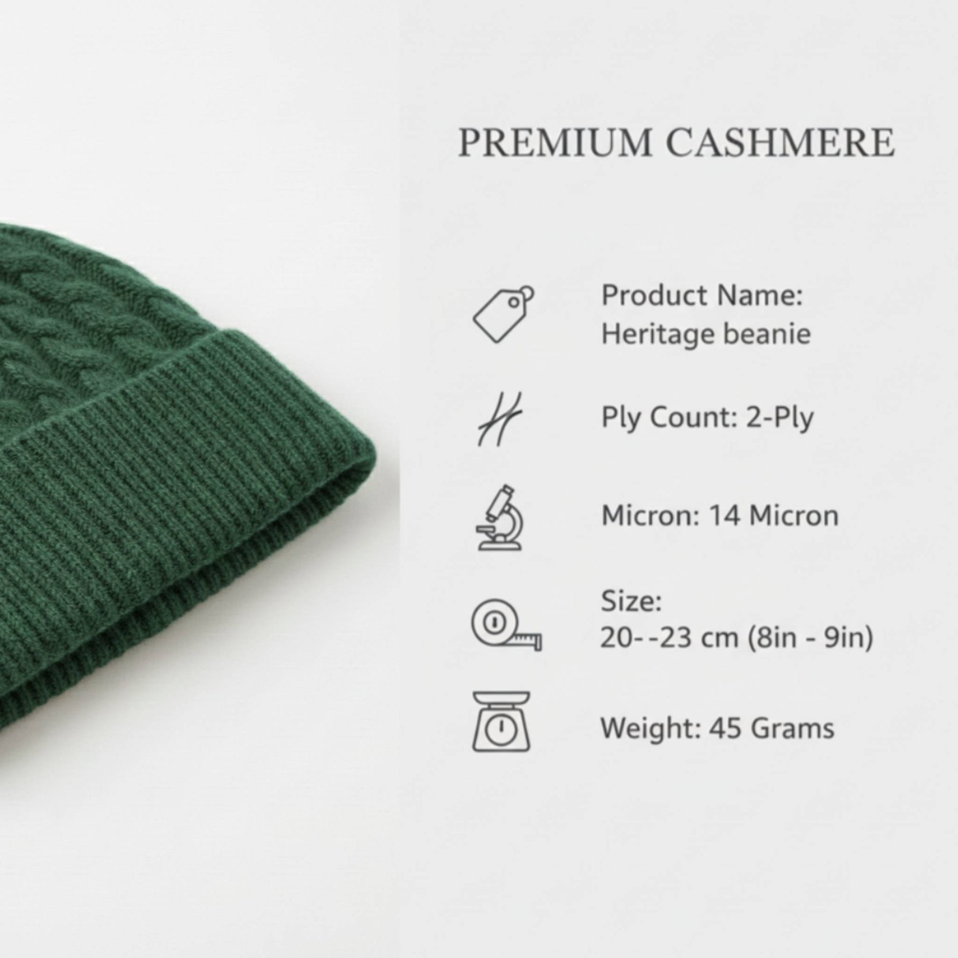 Product information of Pine Heritage Cable Knit Cashmere Beanie for Men