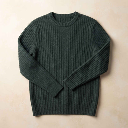 Men's ultra-thick 4-ply cashmere crewneck sweater in Pine — view 3
