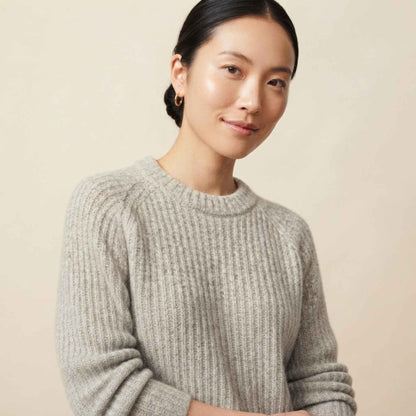 Women's Cashmere Sweater - Ella Ribbed in Light Grey Melange - view 1