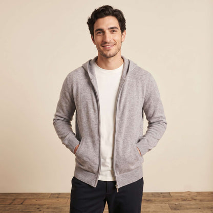 Original Kora Zip Himalayan Cashmere Hoodie For Men in Fog — Himalayan cashmere, view 1
