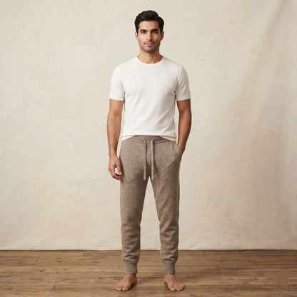 Zenith Natural Undyed Himalayan Cashmere Jogger For Men in Toast Melange — Himalayan cashmere, view 1