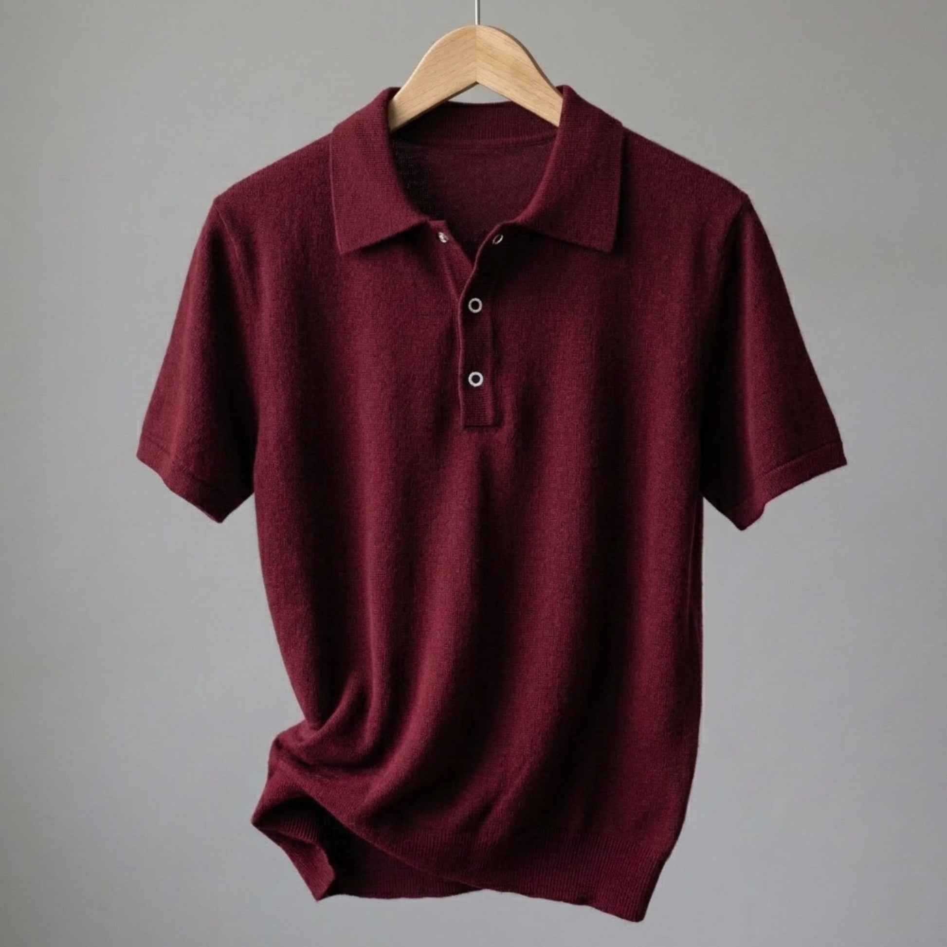 Authentic Wine Red Handcrafted Cashmere Polo T-Shirt for Men