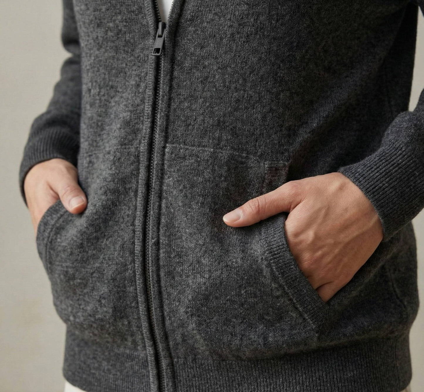 Dark Grey Melange Kora Zip Hoodie | Heavyweight Undyed Cashmere (375g)