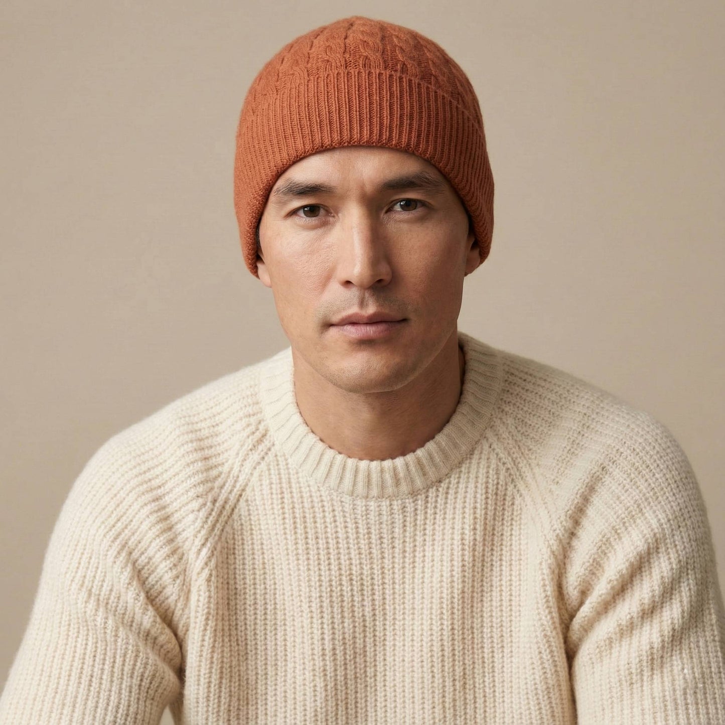 Amber Heritage Cable Knit Cashmere Beanie for Men