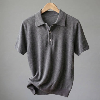 Heather Gray Handcrafted Cashmere Polo T-Shirt for Men
