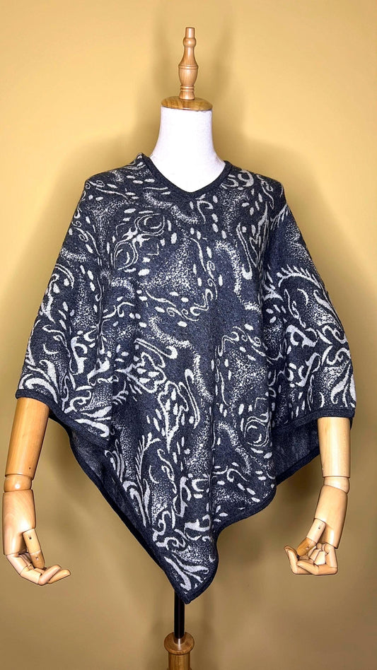 NPIA Certified 100% Pure Cashmere Poncho | Himalayan Changra Goat Cashmere | Smoky Magnolia Cape Wrap | Nepal Handmade Ethical Premium