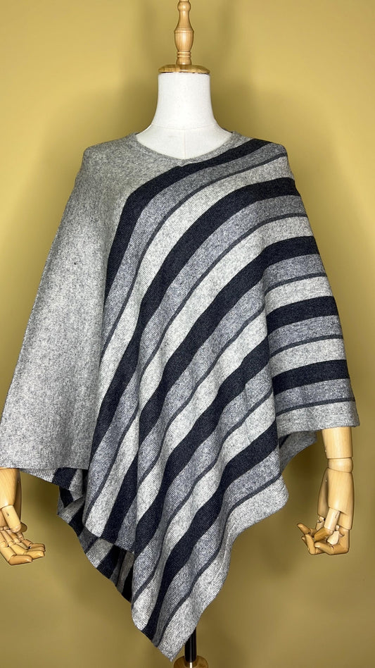 100% Pure Himalayan Cashmere Pashmina Poncho - Upper Dolpo Collection Granite Grey
