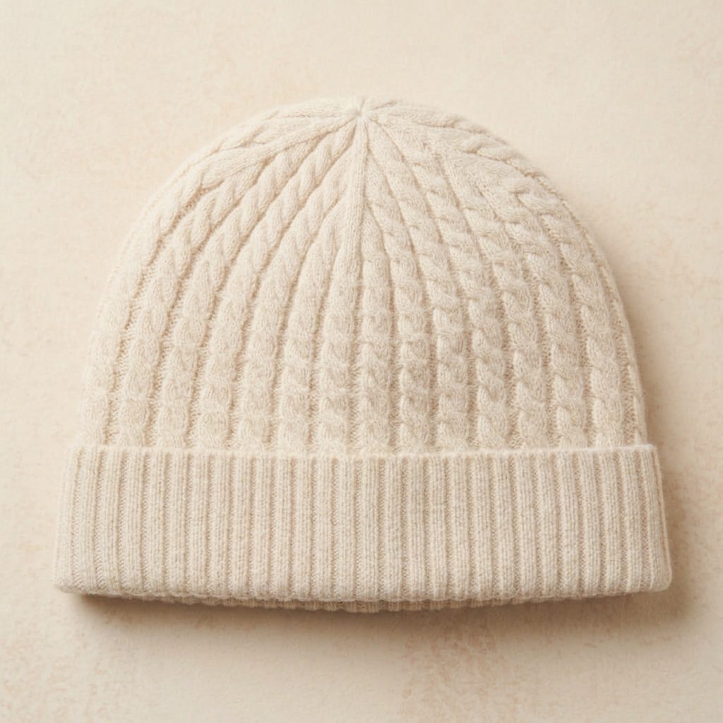 WCOW Women's Cashmere Beanie - Heritage Cable Knit Off-White 3