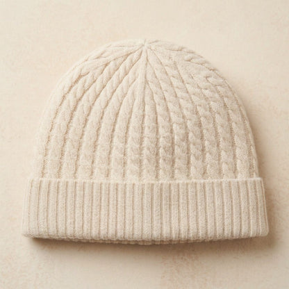 WCOW Women's Cashmere Beanie - Heritage Cable Knit Off-White 3