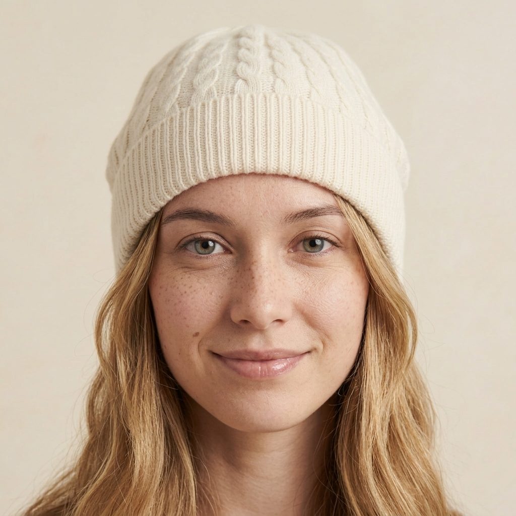 WCOW Women's Cashmere Beanie - Heritage Cable Knit Off-White 4