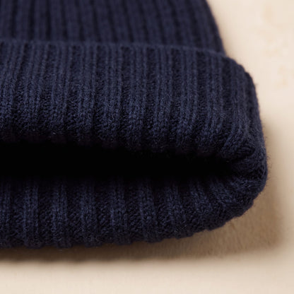 WRNV Women's Cashmere Beanie - Haven Ribbed Navy 2