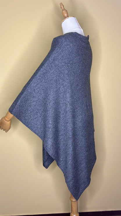 100% Pure Himalayan Cashmere Pashmina Poncho - Upper Mustang Collection Natural Grey