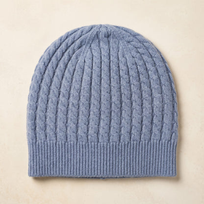 WCSB Women's Cashmere Beanie - Heritage Cable Knit Sky Blue 1