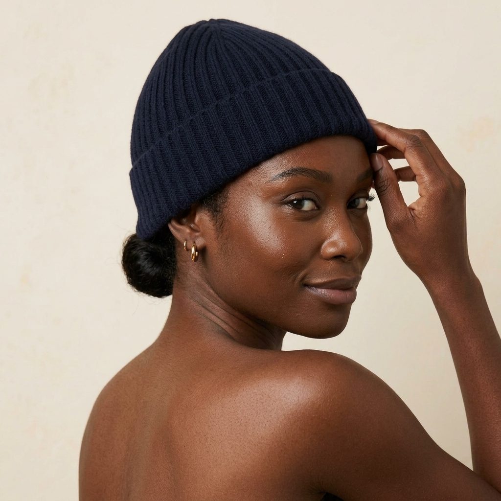 WRNV Women's Cashmere Beanie - Haven Ribbed Navy 6