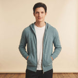 Original Kora Zip Himalayan Cashmere Hoodie For Men in Heathered Jade — Himalayan cashmere, view 1