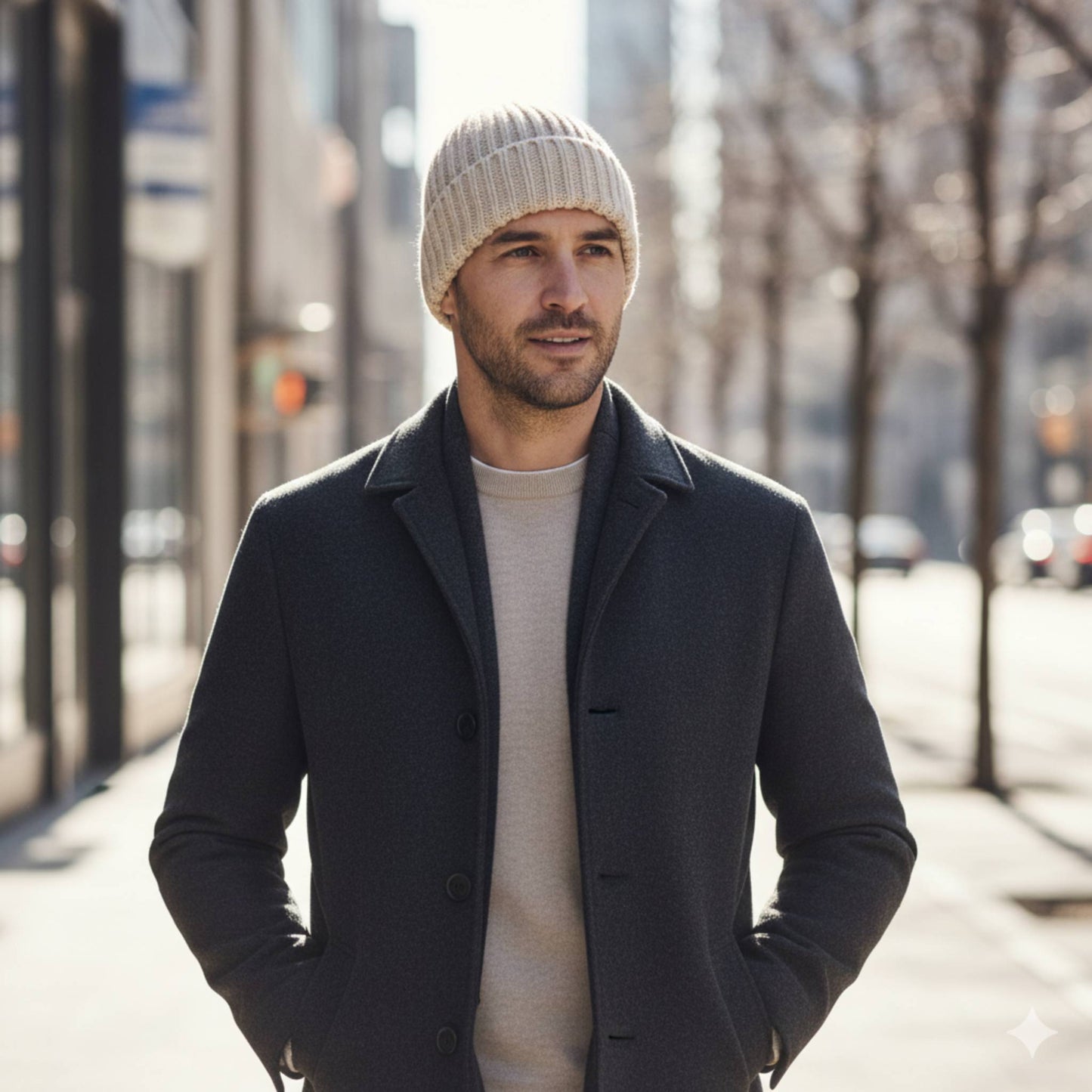 Off White Noma 100% Pure Himalayan Cashmere Hand-Knit Beanie | 3-Ply Luxury Ribbed Hat