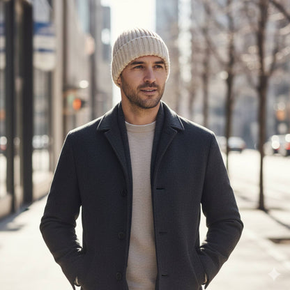 Off White Noma 100% Pure Himalayan Cashmere Hand-Knit Beanie | 3-Ply Luxury Ribbed Hat