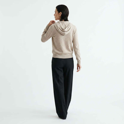 100% Undyed Cashmere Women's Zip Hoodie — Natural Melange, Chemical-Free