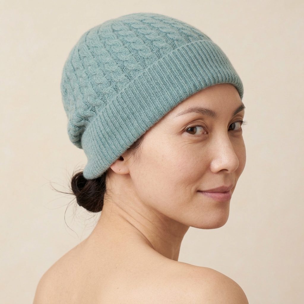 WCAQ Women's Cashmere Beanie - Heritage Cable Knit Aqua 5
