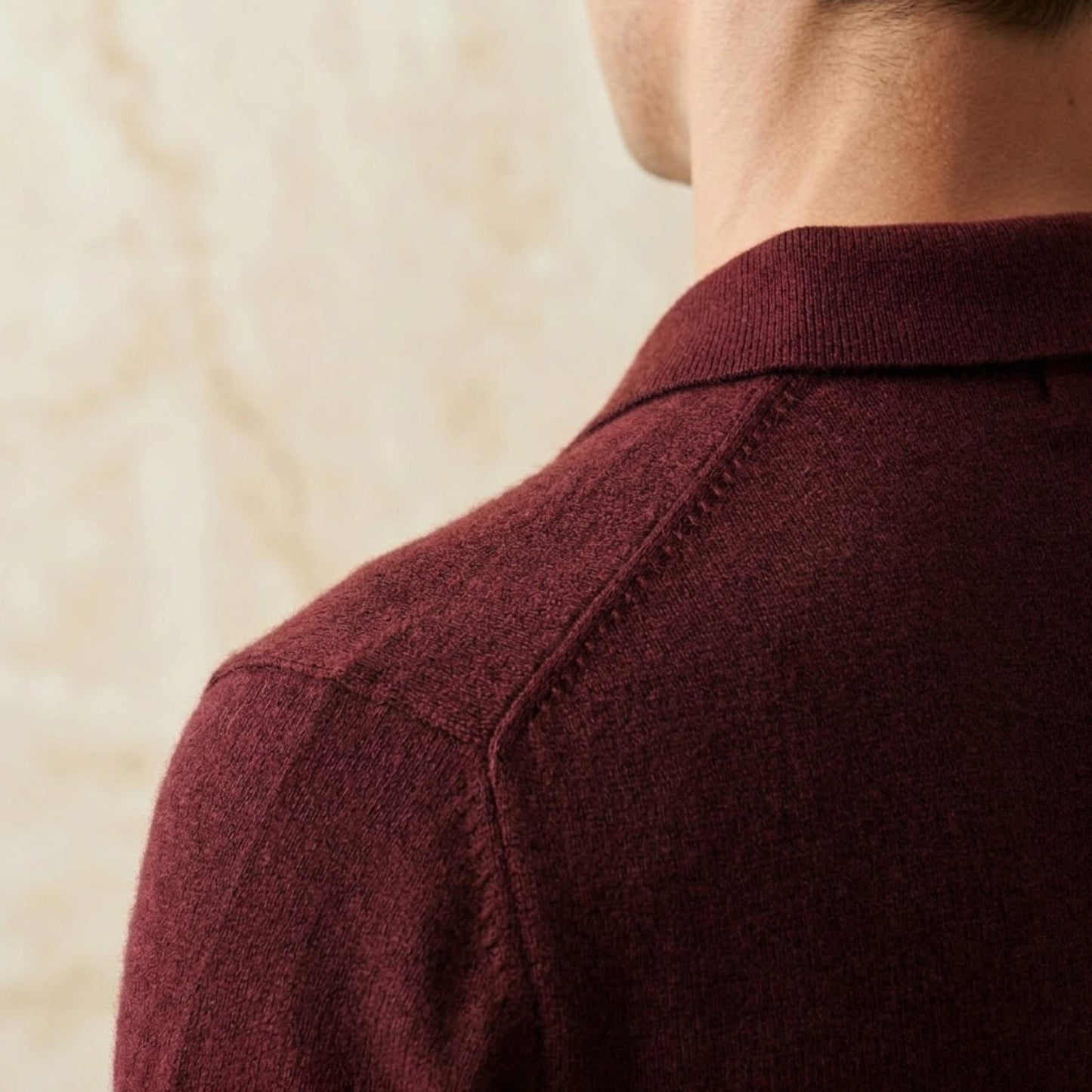 Exclusive Wine Red Handcrafted Cashmere Polo T-Shirt for Men