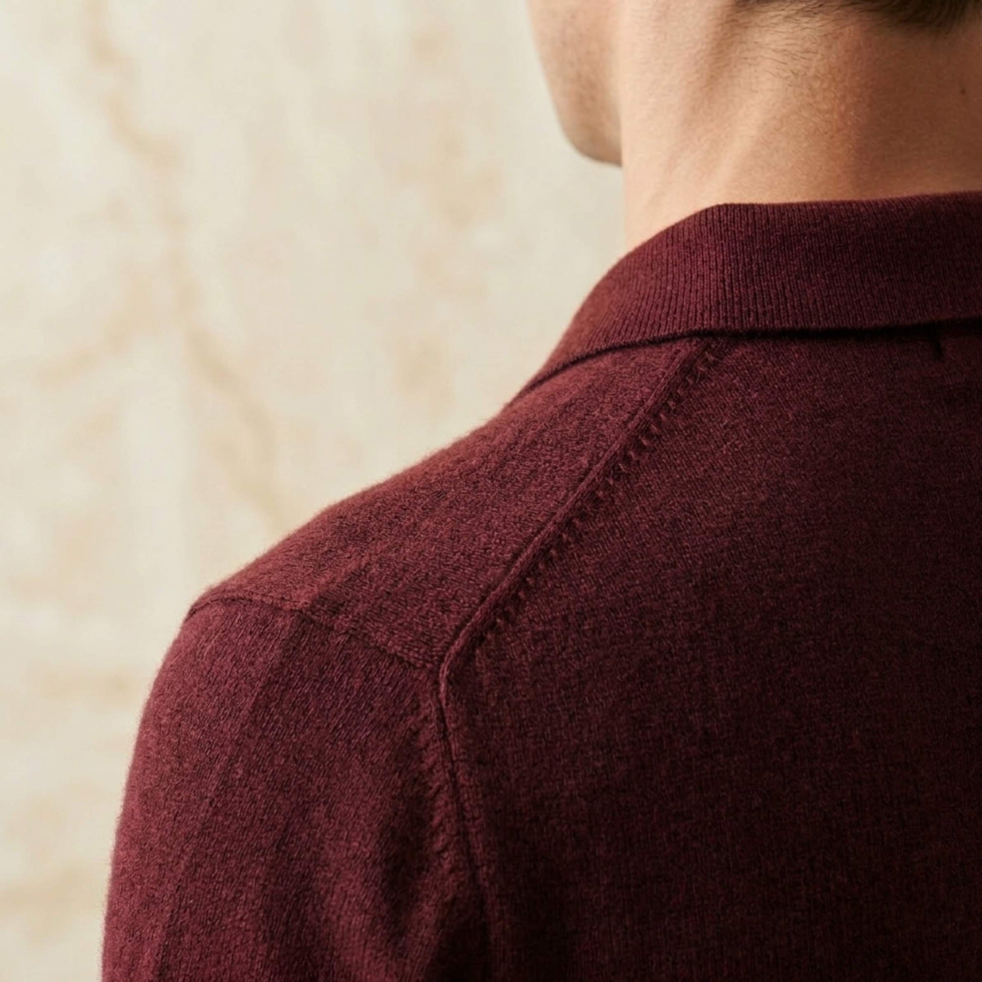 Exclusive Wine Red Handcrafted Cashmere Polo T-Shirt for Men