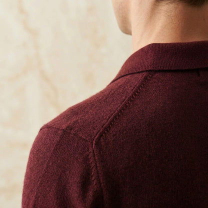 Exclusive Wine Red Handcrafted Cashmere Polo T-Shirt for Men