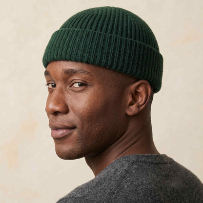 Men's hand-knit ribbed cashmere beanie, Noma in Pine - view 4