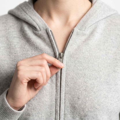 100% Undyed Cashmere Women's Zip Hoodie — Natural Melange, Chemical-Free