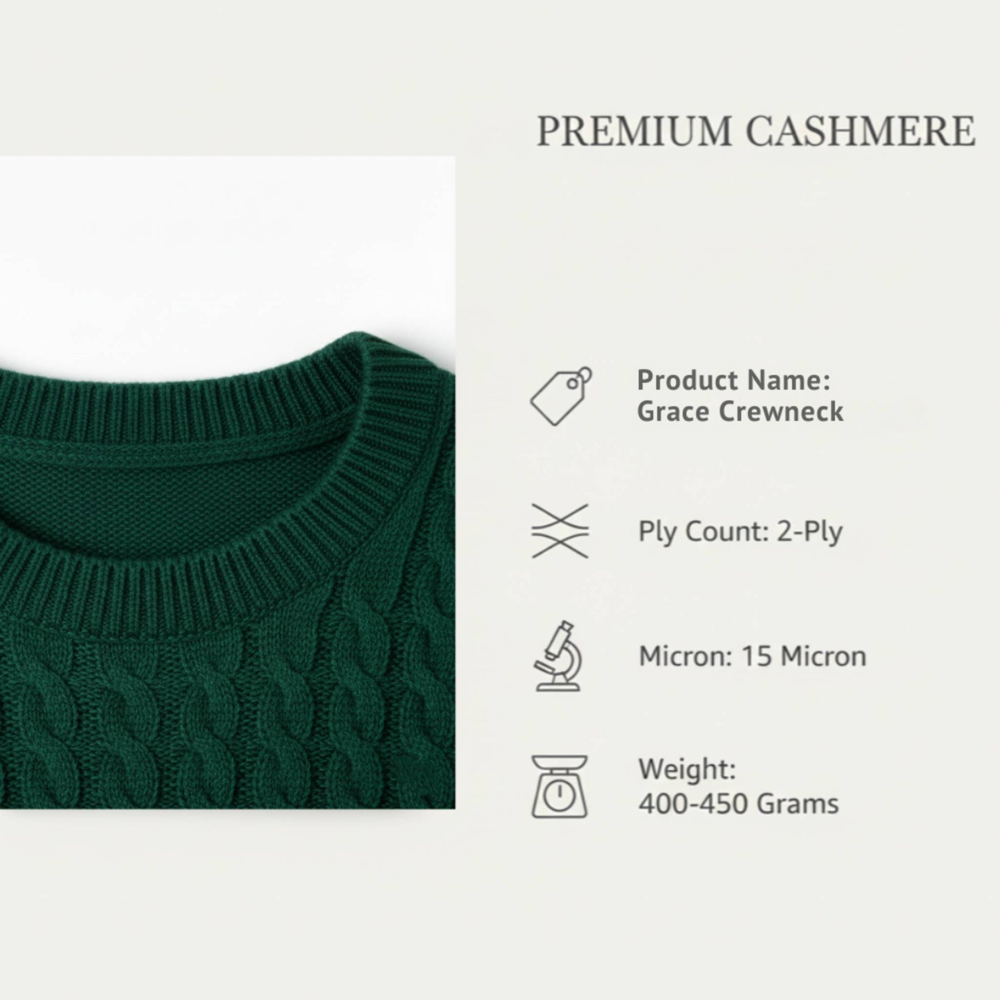 Grace Cable-Knit Cashmere Crewneck | 100% Pure Himalayan Women's Sweater