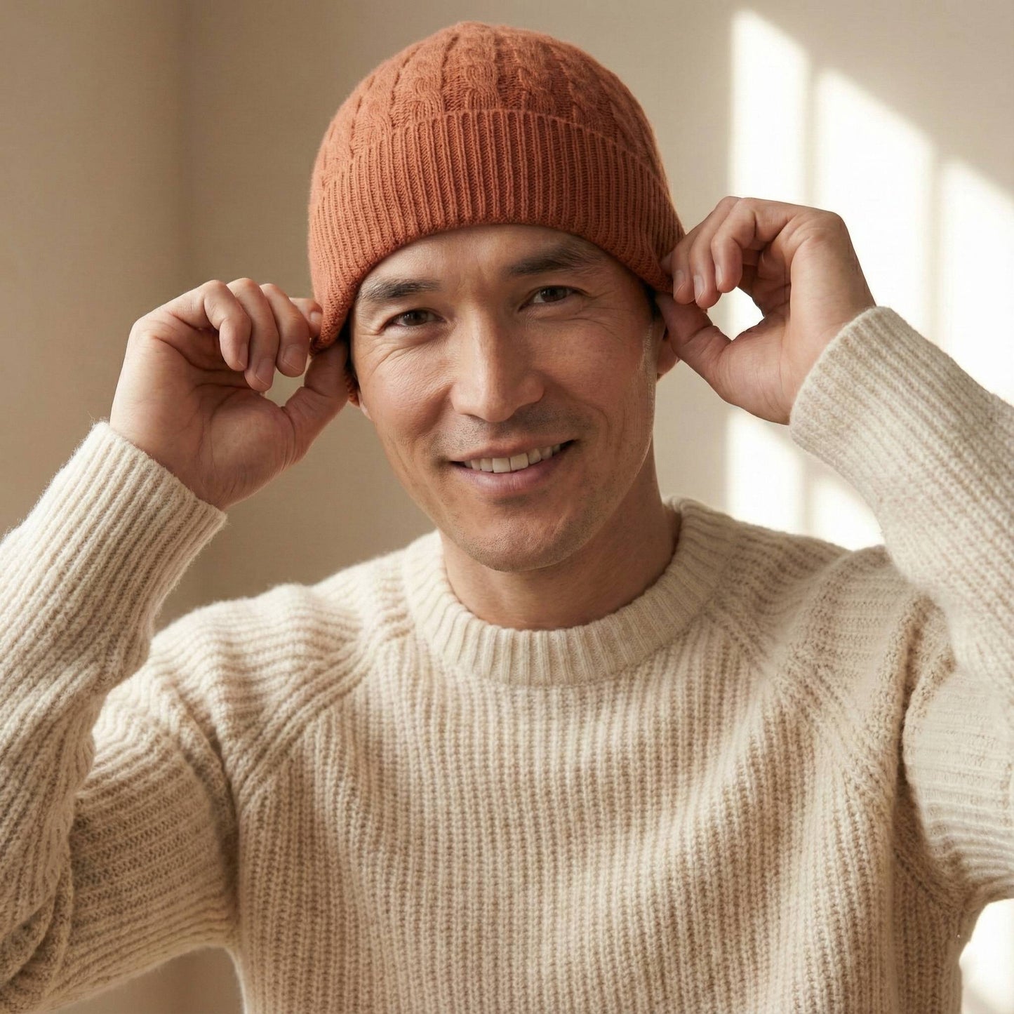 Amber Heritage Cable Knit Cashmere Beanie for Men | 100% Pure Himalayan