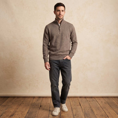 Men's undyed cashmere quarter-zip sweater, Executive in Toast Melange - view 1