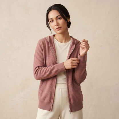 100% Cashmere Women's Zip Hoodie — 12-Gauge 2-Ply 16-Micron Himalayan Cashmere