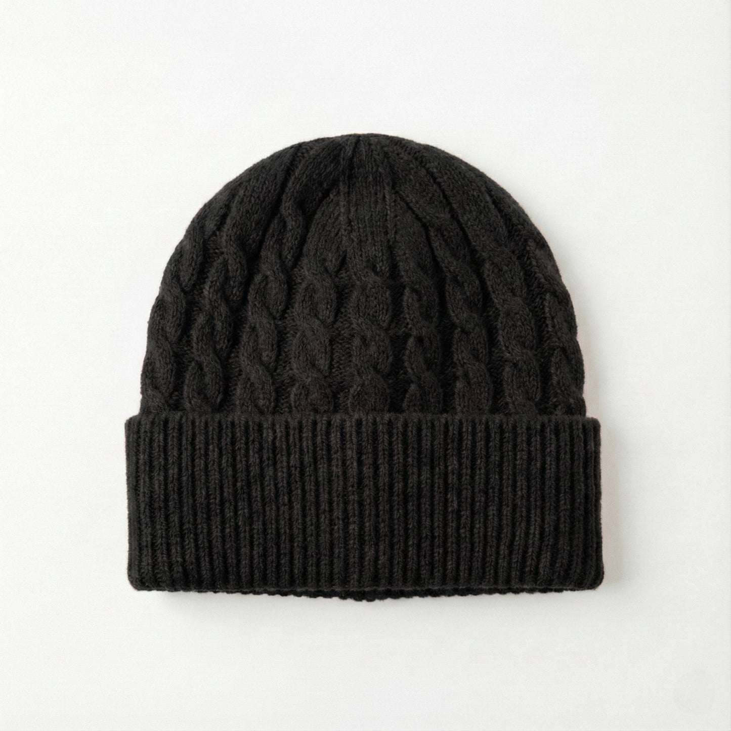 Heritage Cable Knit Cashmere Beanie for Men | 100% Pure Himalayan Deep Onyx