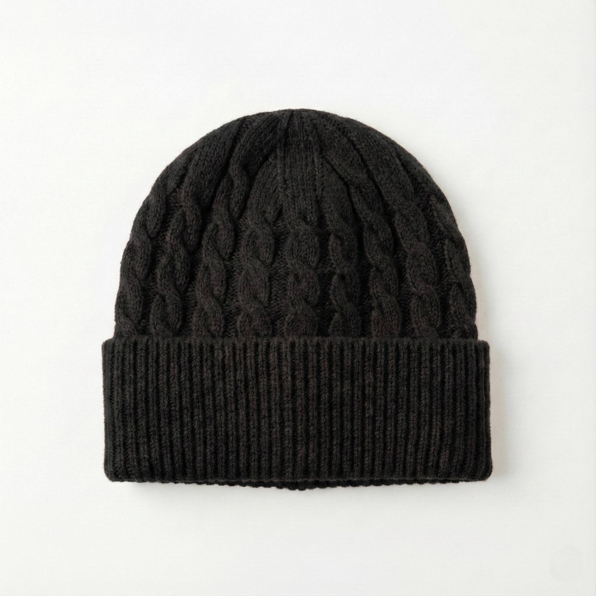 Heritage Cable Knit Cashmere Beanie for Men | 100% Pure Himalayan Deep Onyx