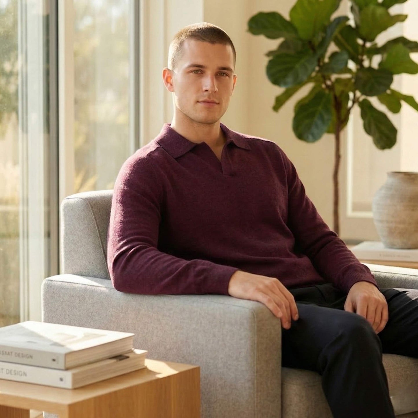 Pure Cashmere Polo Sweater | Men's Johnny Collar | 250g Himalayan Cashmere | Handcrafted in Nepal | Lumusae