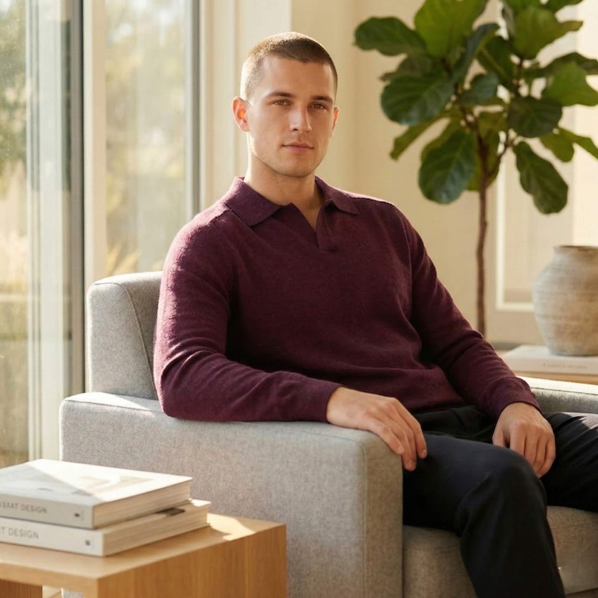 Pure Cashmere Polo Sweater | Men's Johnny Collar | 250g Himalayan Cashmere | Handcrafted in Nepal | Lumusae