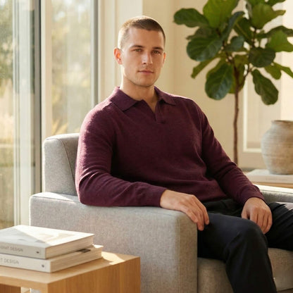 Pure Cashmere Polo Sweater | Men's Johnny Collar | 250g Himalayan Cashmere | Handcrafted in Nepal | Lumusae
