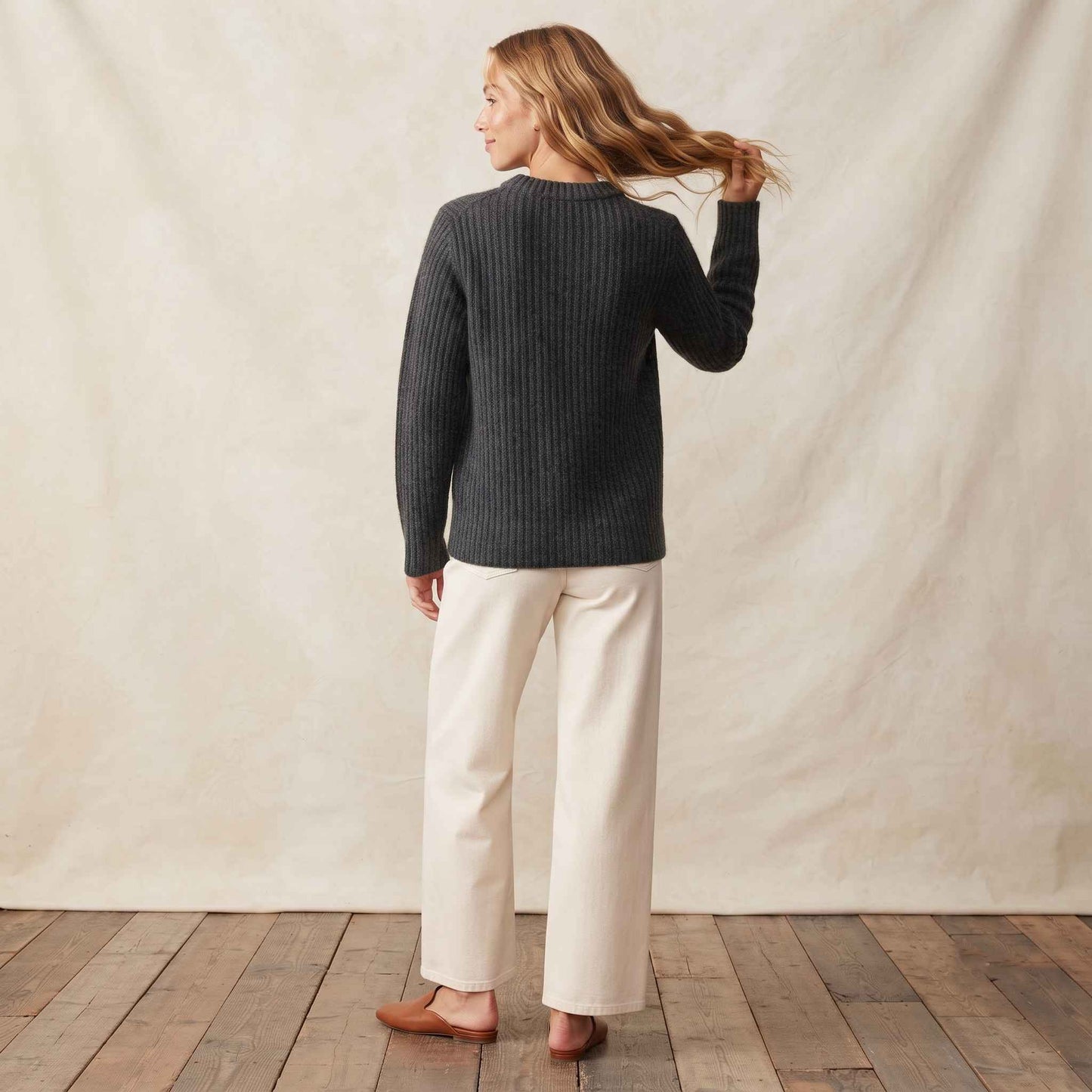 Women's Cashmere Sweater - Ella Ribbed in Dark Grey Melange - view 4