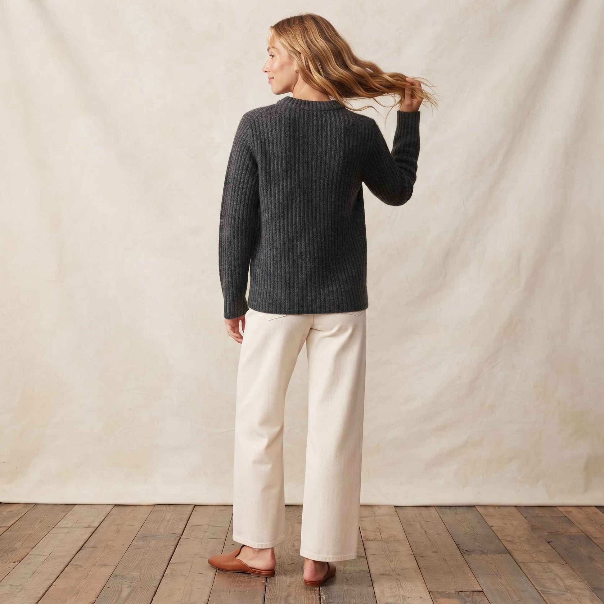 Women's Cashmere Sweater - Ella Ribbed in Dark Grey Melange - view 4