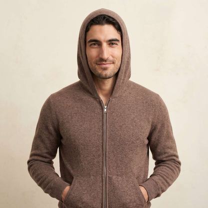Original Kora Zip Himalayan Cashmere Hoodie For Men in Brown — Himalayan cashmere, view 1