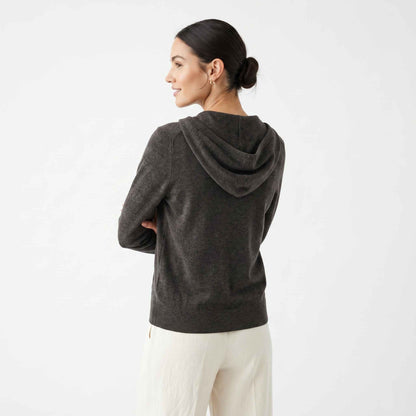 100% Undyed Cashmere Women's Zip Hoodie — Natural Melange, Chemical-Free