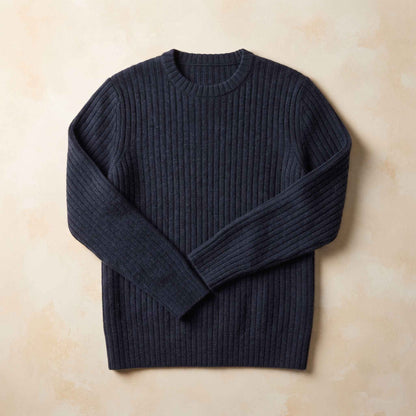 Men's ultra-thick 4-ply cashmere crewneck sweater in Navy Blue — view 4