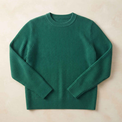 Women's heavyweight ribbed cashmere crewneck sweater in Kelly Green — view 4