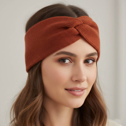 The Gomba Band | Twisted Front 100% Pure Cashmere Headband | 2-Ply 16 Micron Hand-Knit Ear Warmer