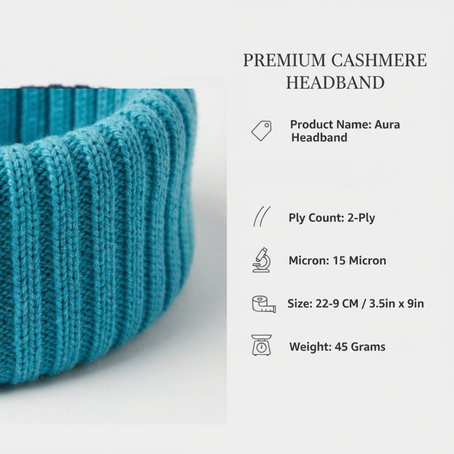 Aura Headband | 100% Pure Himalayan Cashmere Ear Warmer | 2-Ply 16 Micron Hand-Knit Wrap