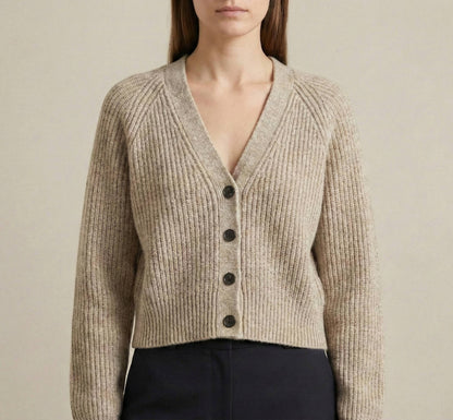 The Lhotse V-Neck Cardigan Undyed Himalayan Cashmere For Women - Oatmeal Melange