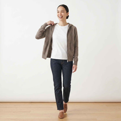 100% Undyed Cashmere Women's Zip Hoodie — Natural Melange, Chemical-Free
