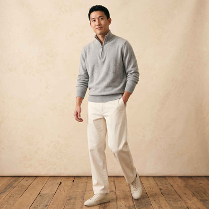 Men's undyed cashmere quarter-zip sweater, Executive in Light Grey Melange - view 1