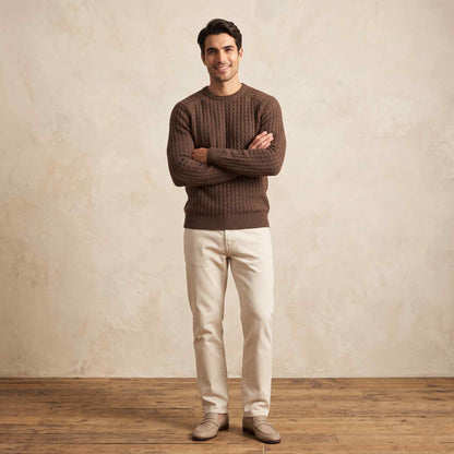Men's cable-knit cashmere sweater, Atlas in Brown - view 1